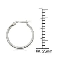 Sterling Silver 2x16mm Rhodium Hoop Earring