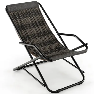 Patio Folding Rattan Sling Chair Rocking Lounge Chaise Armrest Garden Portable