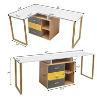 87'' Two Person Computer Desk Adjustable L-shaped Office Desk W/shelves & Drawers