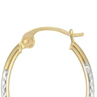 10kt Oval Yellow Gold And Rhodium D/c Hoop Earrings