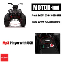 12v 4wd Atv Quad Kids Ride-on, Electric Ride On Car Toy For Kids, Battery Powered 4x4 Four Wheeler Motorcycle Bike, Real Headlights, Bluetooth Mp3 And Eva Tires
