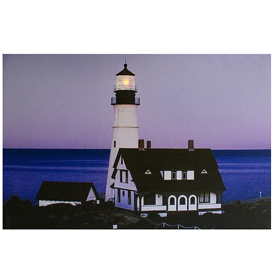 Led Lighted Dusk Lighthouse Seaside Scene Canvas Wall Art 15.75" X 23.75"