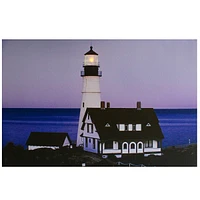 Led Lighted Dusk Lighthouse Seaside Scene Canvas Wall Art 15.75" X 23.75"