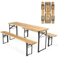 3 Pcs Beer Table Bench Set Folding Wooden Top Picnic Table Patio Garden