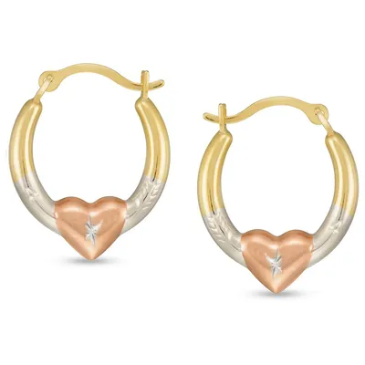 10kt Heart Tri Color Click Hoop Earrings