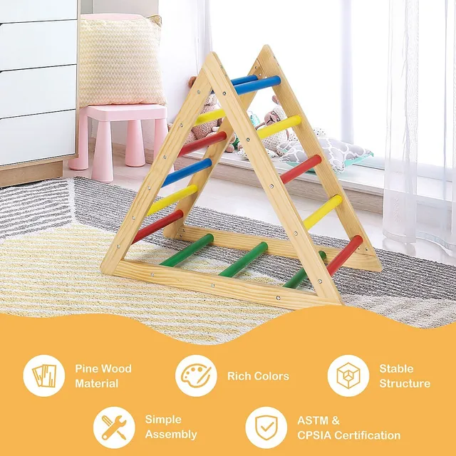 Costway Wooden Climbing Pikler Triangle With Climbing Ladder For