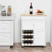 Modern Rolling Kitchen Cart Trolley Island Storage Cabinet W/drawer&wine Rack