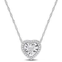 1/4 Ct Tw Heart And Round Diamond Necklace With Chain In 14k White Gold