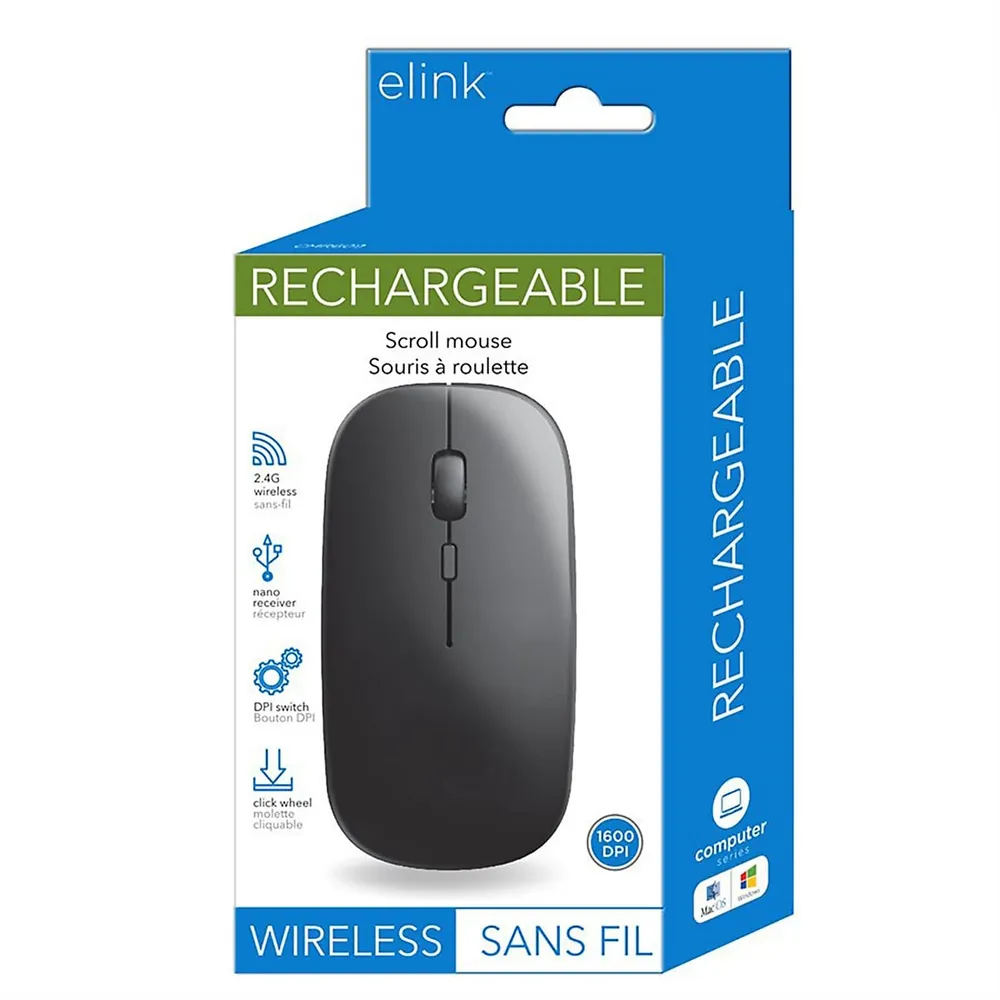 Wireless Rechargeable Scroll Mouse, 1600dpi, 2.4ghz