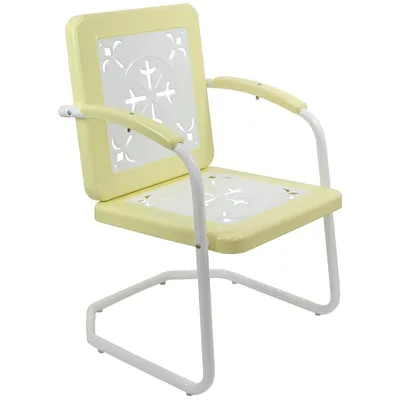 35" Square Outdoor Retro Tulip Armchair, Yellow And White
