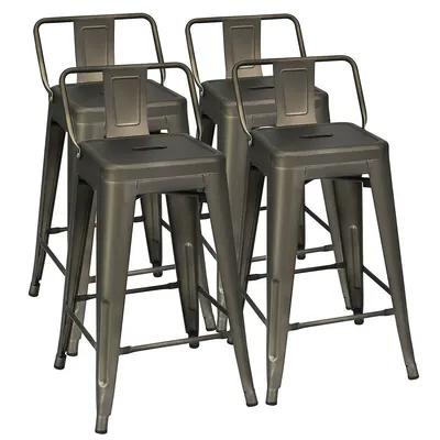 Set Of 4 Low Back Metal Counter Stool 24'' Seat Height Industrial Bar Stools