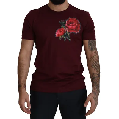 Bordeaux Roses Cotton Crewneck Men's T-shirt