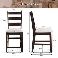 Set Of 2 Upholstered Bar Stools 24" Rubber Wood Dining Chairs With High Back