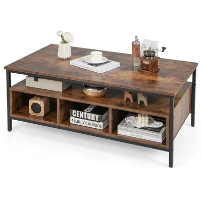 Industrial Coffee Table Withopen Storage Metal Frame Center Table For Living Room