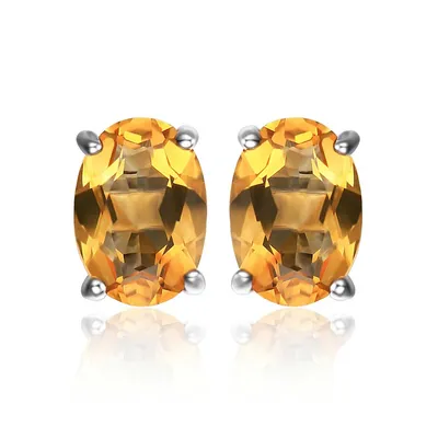 1.43 Ct Oval Yellow Citrine Earrings 0.925 White Sterling Silver
