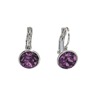 Silver Tone Amethyst Heritage Precision Cut Crystal Leverback Earrings