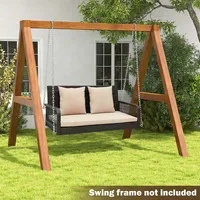 Patio Wicker Porch Swing 2-person Hanging Loveseat Bench Chair With Cushions