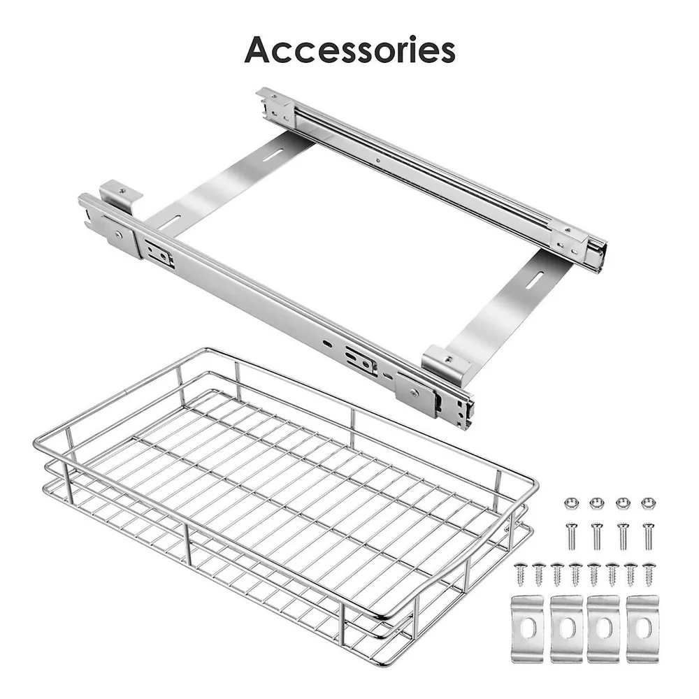 Kitchen Slide Out Cabinet Organizer Drawer- Pull Out Under Cabinet Sliding Shelf, 11" W X 18 1/8" D X 4 1/8" H, Chrome