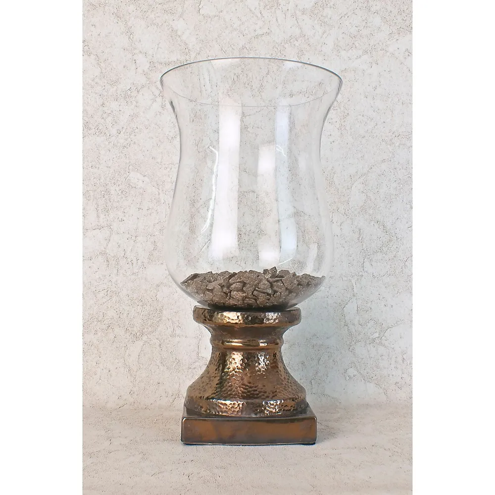 20"x11" Oversized Ceramic Vase Candle Holder With Glass