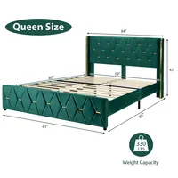Full/queen Upholstered Platform Bed Frame Adjustable Headboard Footboard Modern Green