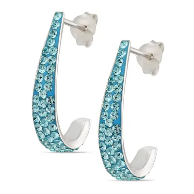 Sterling Silver Double Row Light Turquoise Crystal J Stud Earring