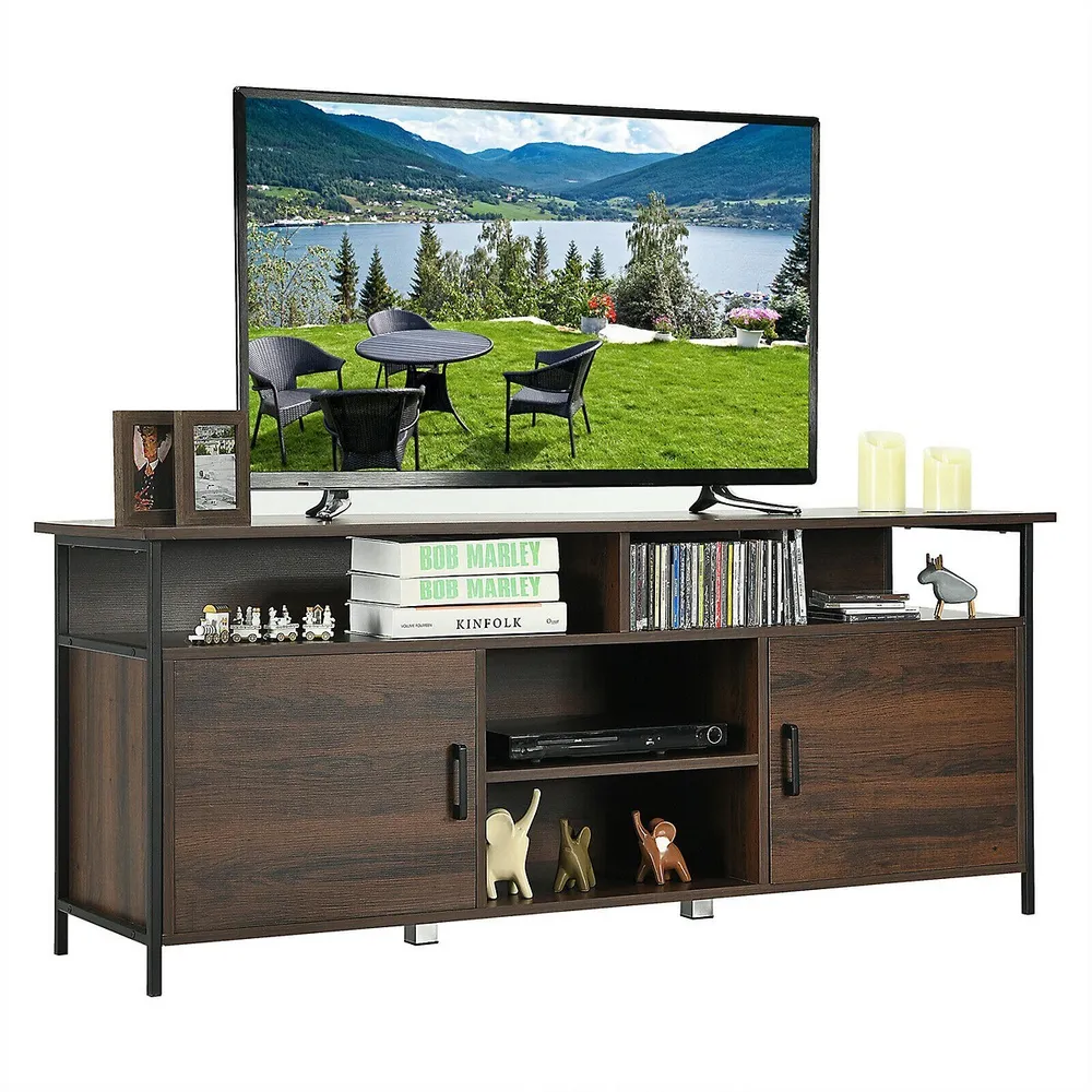58'' Wood Tv Stand Entertainment Media Center Console W/ Storage Cabinet