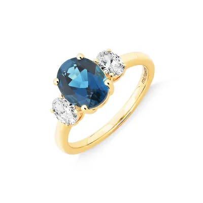 London Blue Topaz Ring With .46 Carat Tw Diamonds In 14kt Yellow Gold