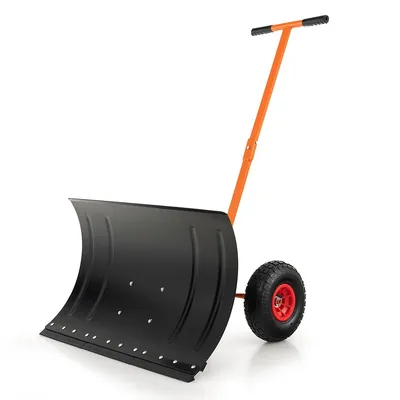 29" Snow Shovel Heavy-duty Metal Adjustable Angle & Height Snow Clear With Wheels