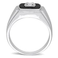 Men's Square Black Onyx And 1/6 Ct Tw Diamond Ring Sterling Silver