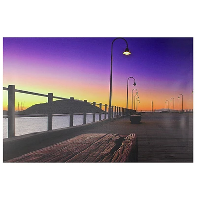 Led Lighted Sunset Boardwalk Scene Canvas Wall Art 15.75" X 23.5"