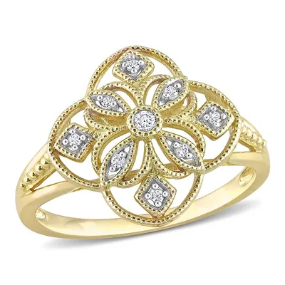 Diamond Accent Lace Floral Ring 10k Yellow Gold