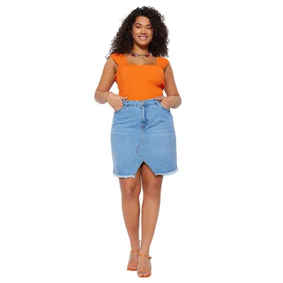 Women Pencil Skirt Regular Fit Denim Plus Size Skirt