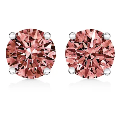 14k White Gold 1.0 Cttw Lab Grown Pink Diamond 4-prong Classic Solitaire Earrings (pink Color, Vvs2-vs1 Clarity)