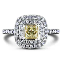 18k White & Yellow Gold 1.32 Cttw Gia Canadian Certified Yellow Diamond Double Halo Engagement Ring