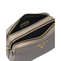 Argilla Grey Vitello Phenix Leather Double Zip Cross Body Bag