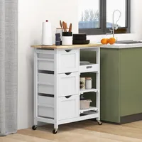 Rolling Kitchen Island Cart, Bar Serving Cart With Tray