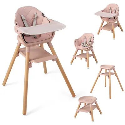6-in-1 Convertible Wooden Baby Highchair Infant Feeding Chair With Removable Tray