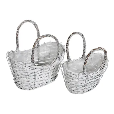 2pc Nesting Wicker Planter With Handle (oval)