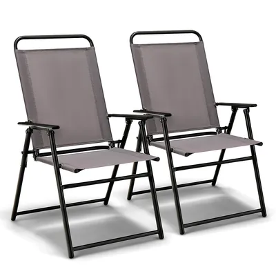 2pcs Patio Folding Sling Chairs Dining Armrest Backrest Outdoor Portable