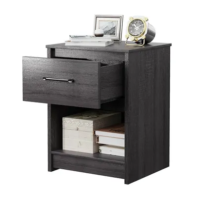 Nightstand With Drawer Storage Shelf Wooden End Side Table Bedroom