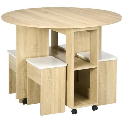 5 Pieces Kitchen Table Set With Drop Leaf Table And Stools