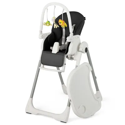 Foldable Baby High Chair W/ 7 Adjustable Heights & Free Toys Bar For Fun