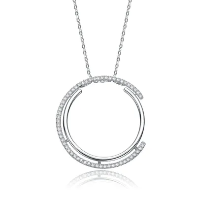 White Gold Plated With Clear Cubic Zirconia Concentric Eternity Pendant Necklace In Sterling Silver