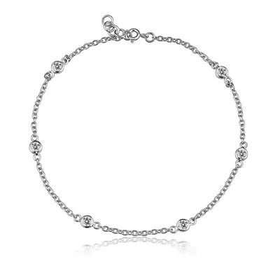 Sterling Silver Cubic Zirconia Diamond By The Yard Anklet