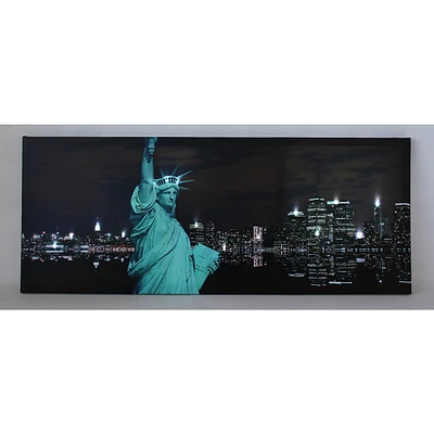 Led Lighted Statue Of Liberty With New York City Skyline Canvas Wall Art 15.75" X 39.25"