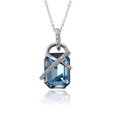 Aqua Heritage Precision Cut Crystal Rectangular Pendant Necklace
