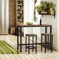 3 Pieces Bar Table Set Counter Height Bar Dining Table W/stools Set Rustic Brown