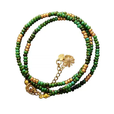 Emerald Green Gemstone Handmade Wrap Bracelet With Gold Accents