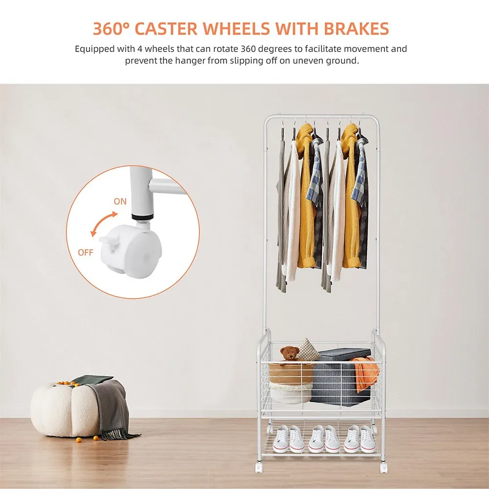 2 in 1 Garment Clothes Rack with 2-Tier Storage Basket and Side Hanging  Hooks - SortWise®