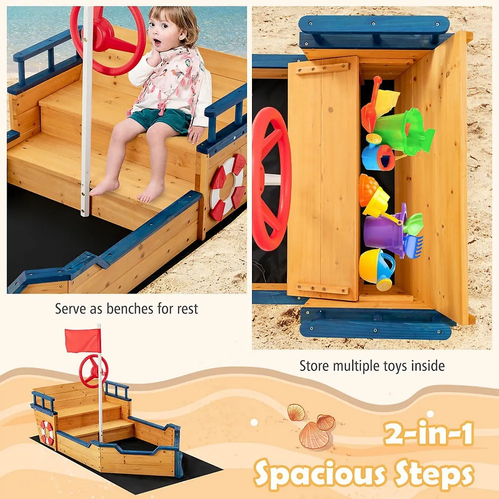 Outsunny Kids Wooden Sandpit, Children Sandbox w/ Non-Woven Fabric